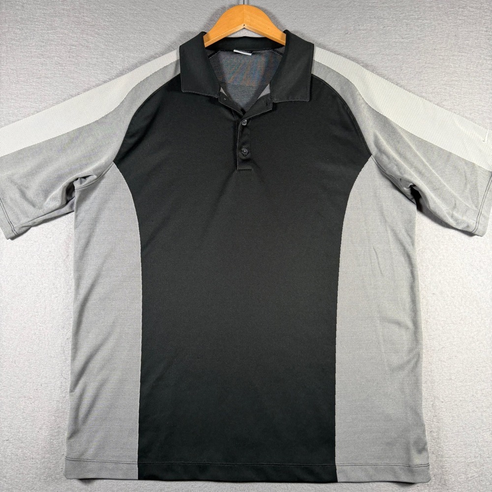 Vintage Nike Golf Dri-FIT UV Polo Shirt Mens XL Black Grey Colorblock Mesh